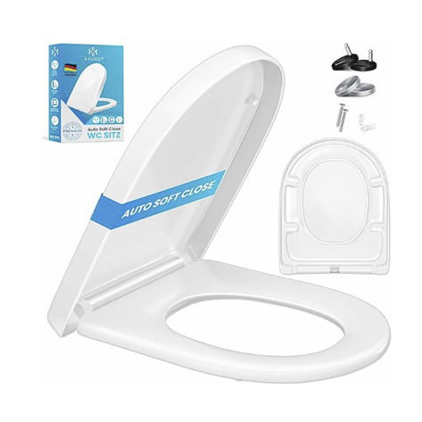 WC Sitz D-Form weiss 45x36 cm mit Absenkautomatik und Softclose mit Edelstahl Befestigung DUROPLAST